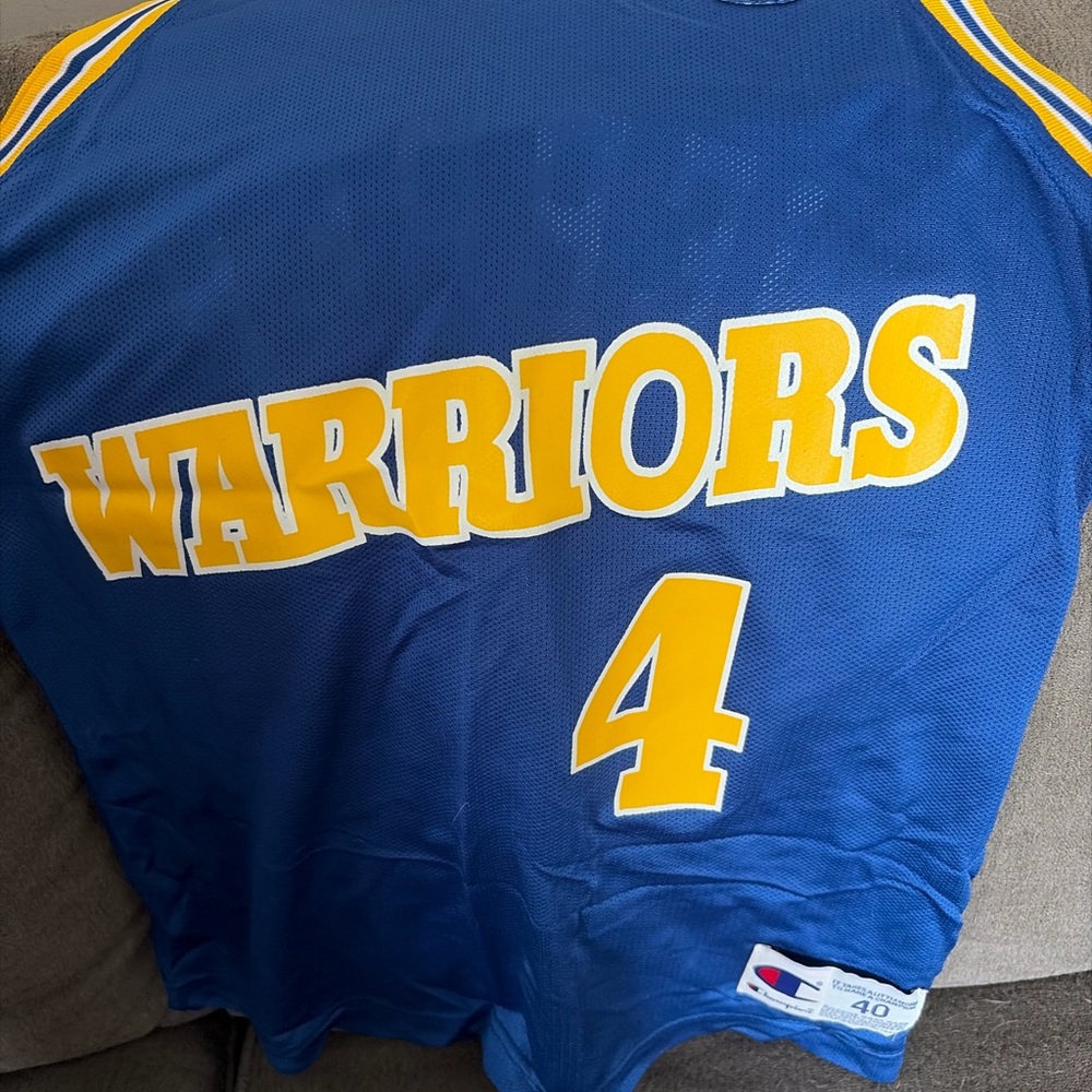 Champion Blue & Yellow Warriors Basketball Jersey #4